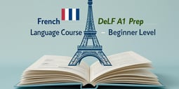 create-a-featured-image-for-French-Language-Course-for-Adults-–-DELF-A1-Certification-Prep-Beginner-Level-course.-have-text-n-keep-it-simple