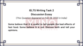 28 Feb 2023 IELTS Discussion Essay on Fast Food