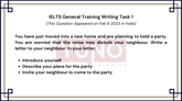 8 Feb 2023 IELTS Informal Letter to Neighbour