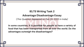 25 Feb 2023 IELTS Advantage Disadvantage Essay on Food