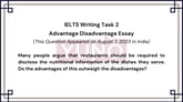 7 August 2023 IELTS Advantage Disadvantage Essay on Restaurants