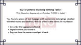 7 October 2023 IELTS Semi-Formal Letter to return the lost luggage you found