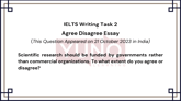 21 October 2023 IELTS Agree Disagree Essay on Research