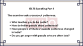 15 October 2023 IELTS Speaking Part 1 Politeness Sample Answer