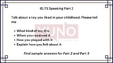 14 January 2024 IELTS Speaking Part 2,3 Toys Sample Answer