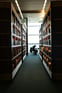 Duolingo speak about the photo: A Serene Library Aisle