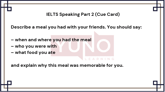 13 January 2026 IELTS Speaking Part 2 and 3 A Meal You Had With Your Friends
