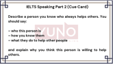 4 March 2026 IELTS Speaking Part 2 and 3 A Person Who Always Helps Others