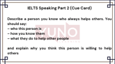14 March 2026 IELTS Speaking Part 2 and 3 A Person Who Always Helps Others
