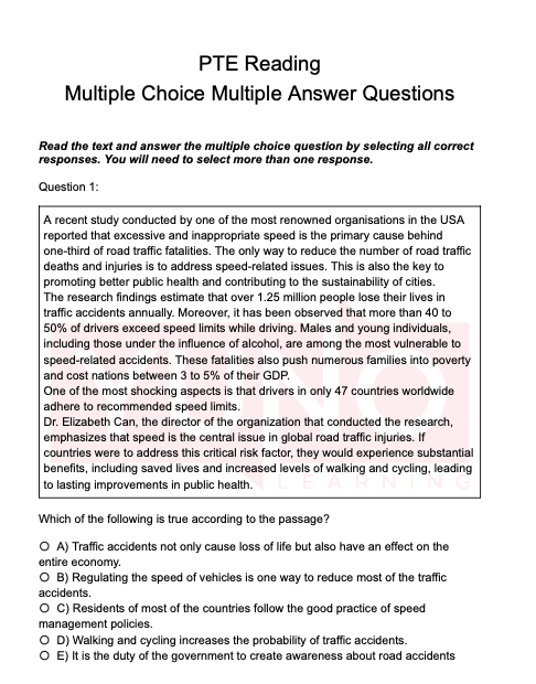 Free PTE Reading Practice Test: Multiple Choice Multiple Answer