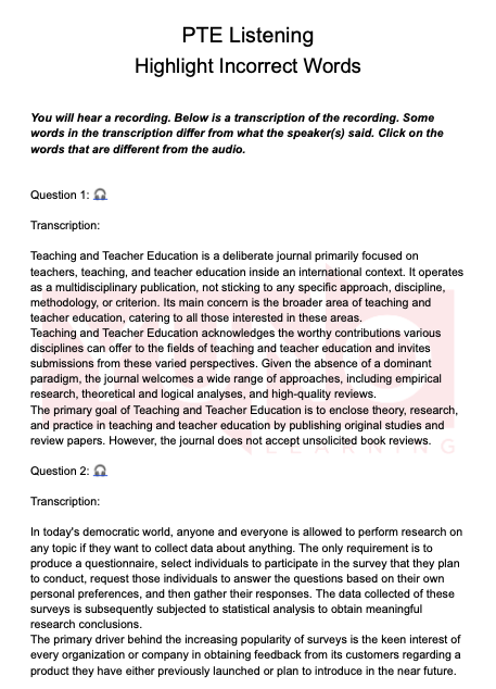 Free PTE Listening Practice Test: Highlight Incorrect Words