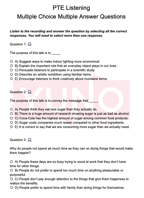 Free PTE Listening Practice Test: Multiple Choice Multiple Answer