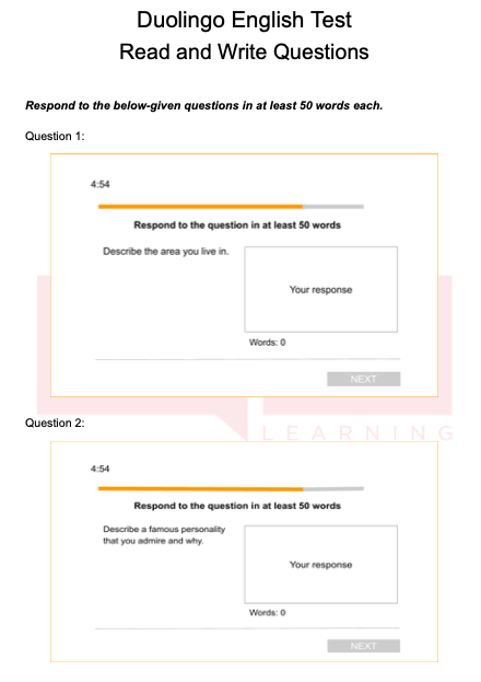 Duolingo Sample Question and Answer pdf for Read and Write Type