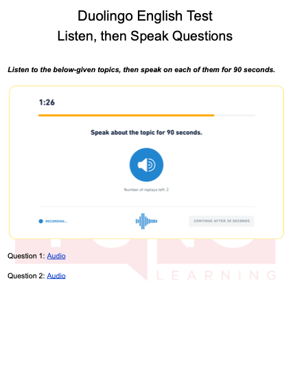 Duolingo Sample Question and Answer pdf for Listen Then Speak Type