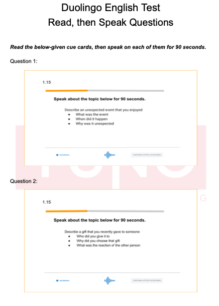 Duolingo Sample Question and Answer pdf for Read then Speak Type