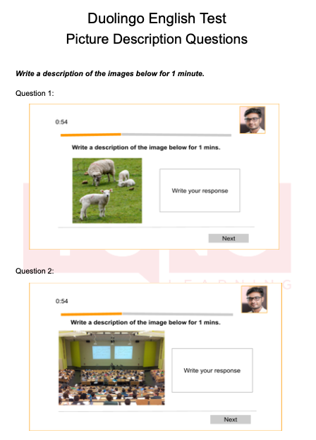 Duolingo Sample Question and Answer pdf for Describe About a Photo Type