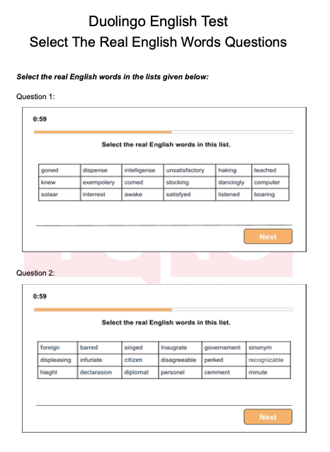 Duolingo Sample Question and Answer pdf for Read and Select Type