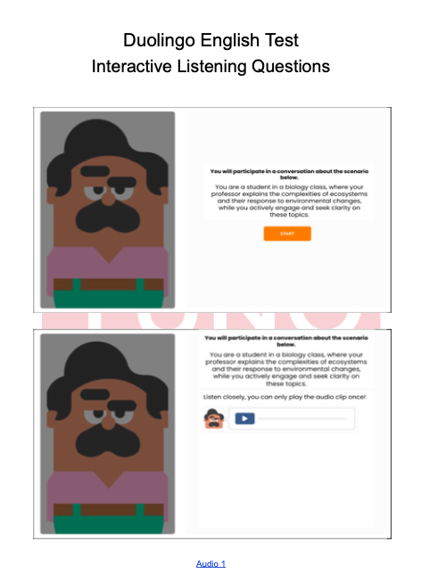 Duolingo Sample Question and Answer pdf for Interactive Listening Type
