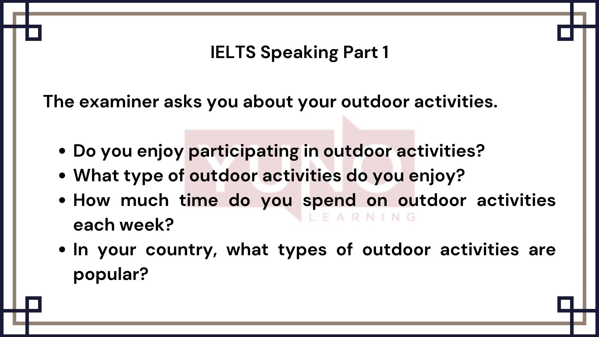 21 January 2024 IELTS Speaking Part 1 Outdoor Activities Sample Answer